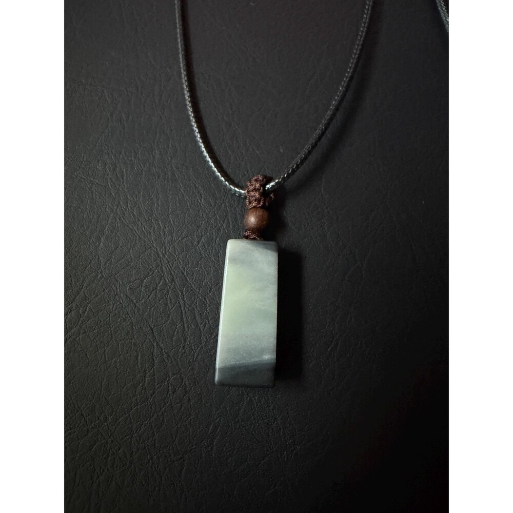 Natural Ink Jade Pendant Necklace Qinghua Minimalist Rectangle Peace Pendant